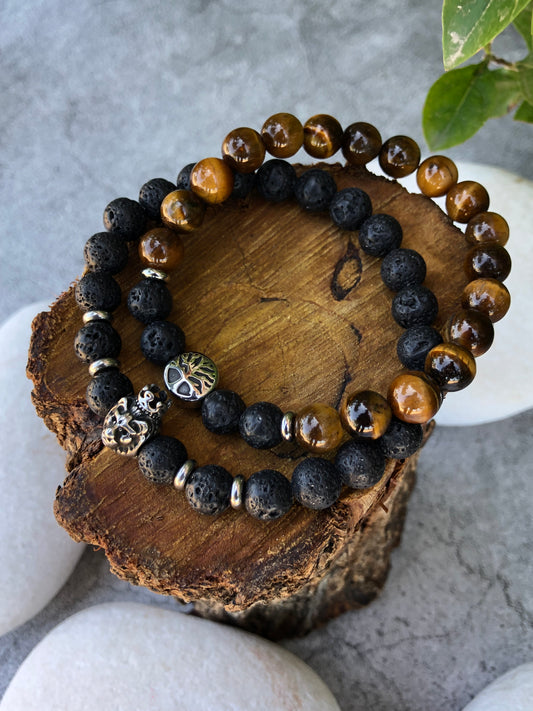 Lion King and Tree of Life Lava and Tiger Eye Bracelet Set