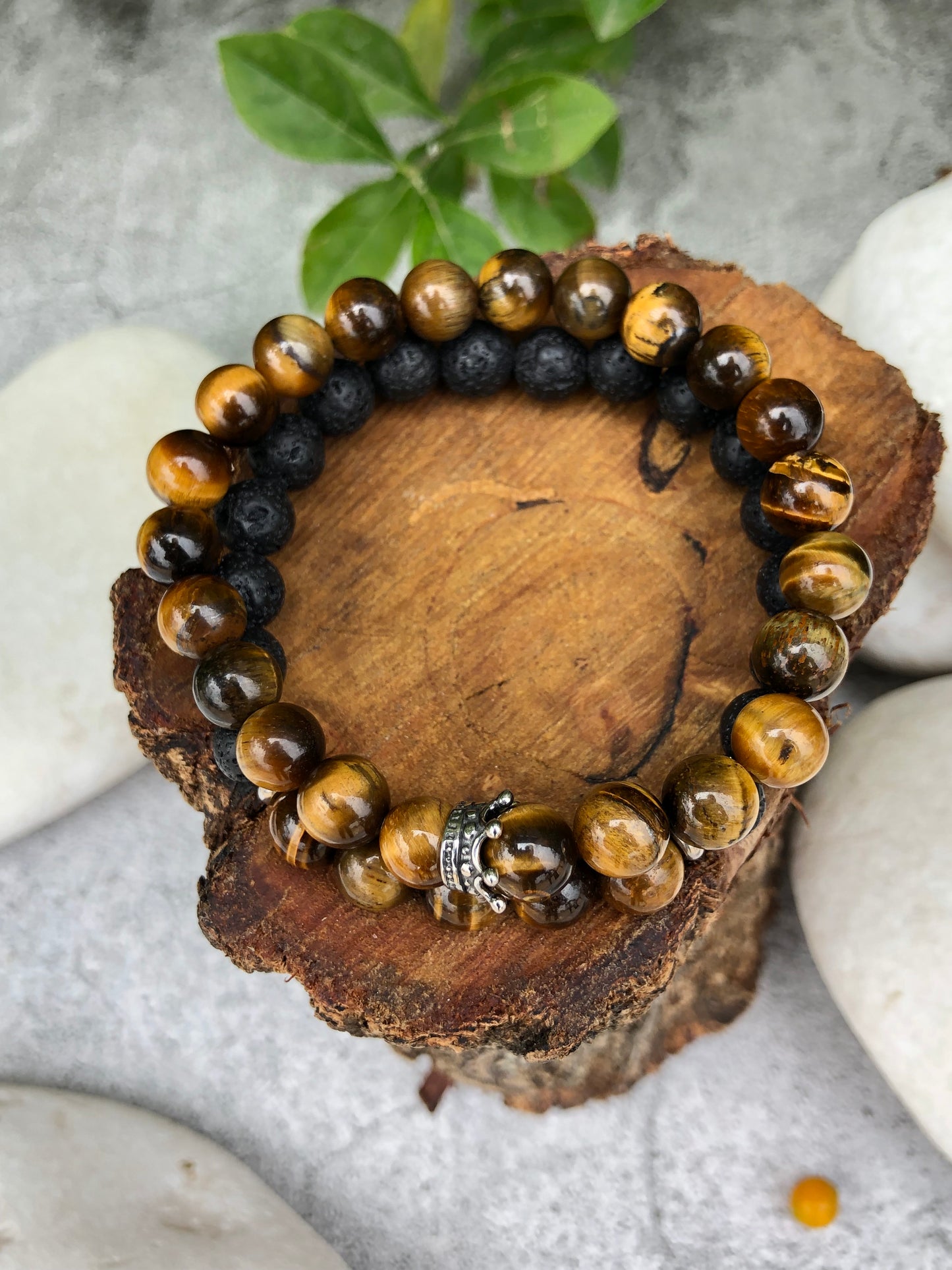 Tiger's Eye and Lava Bracelet Set with Crown