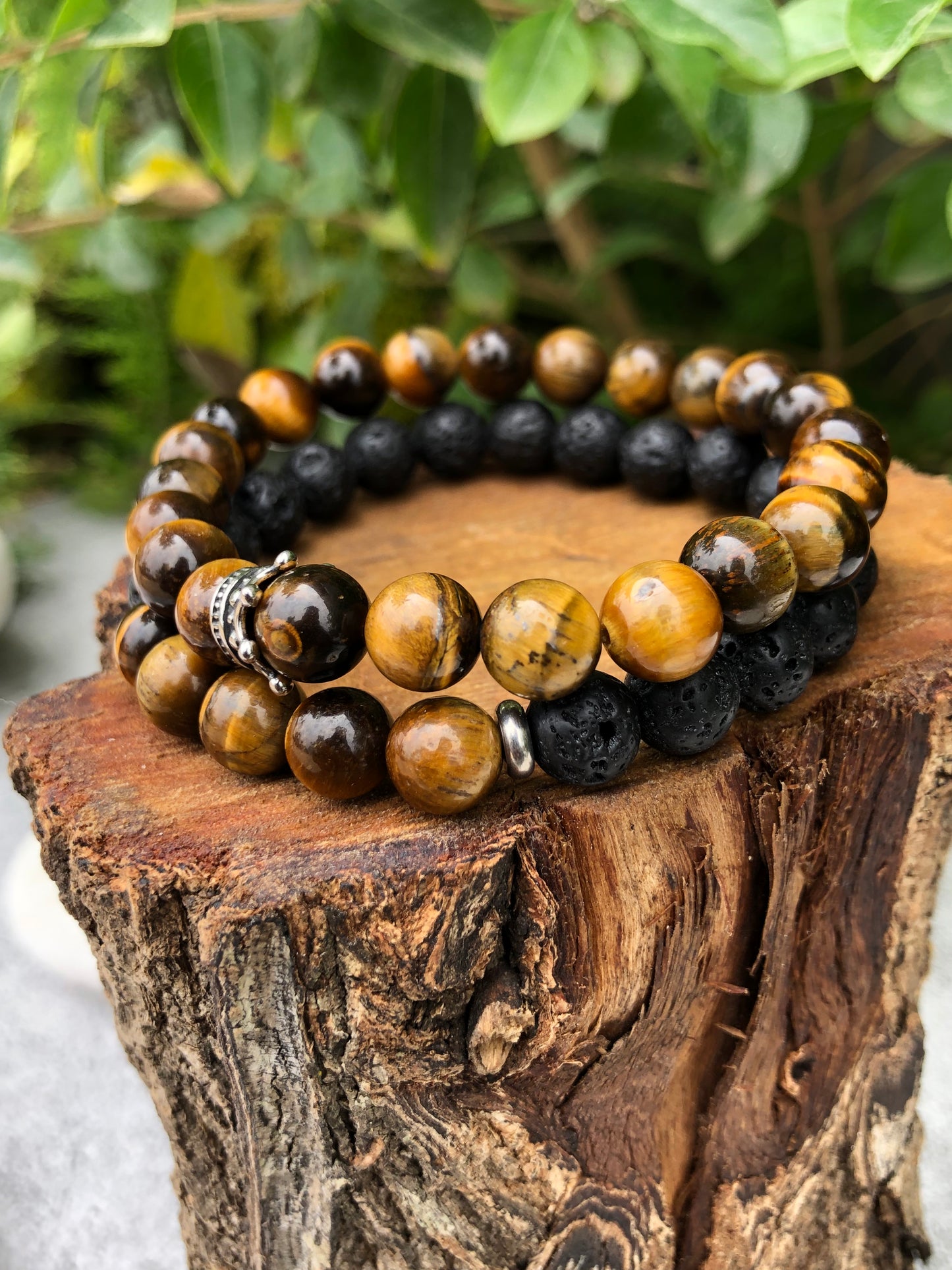 Tiger's Eye and Lava Bracelet Set with Crown