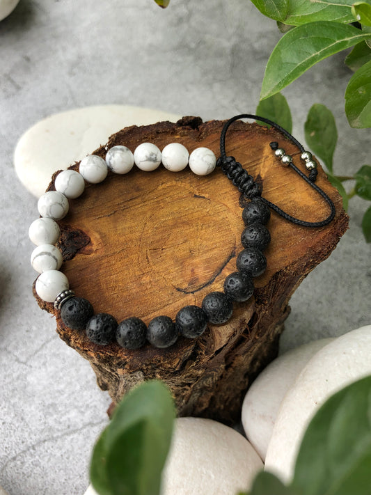 Beaded Natural Howlite and Lava Stones Unisex Bracelet