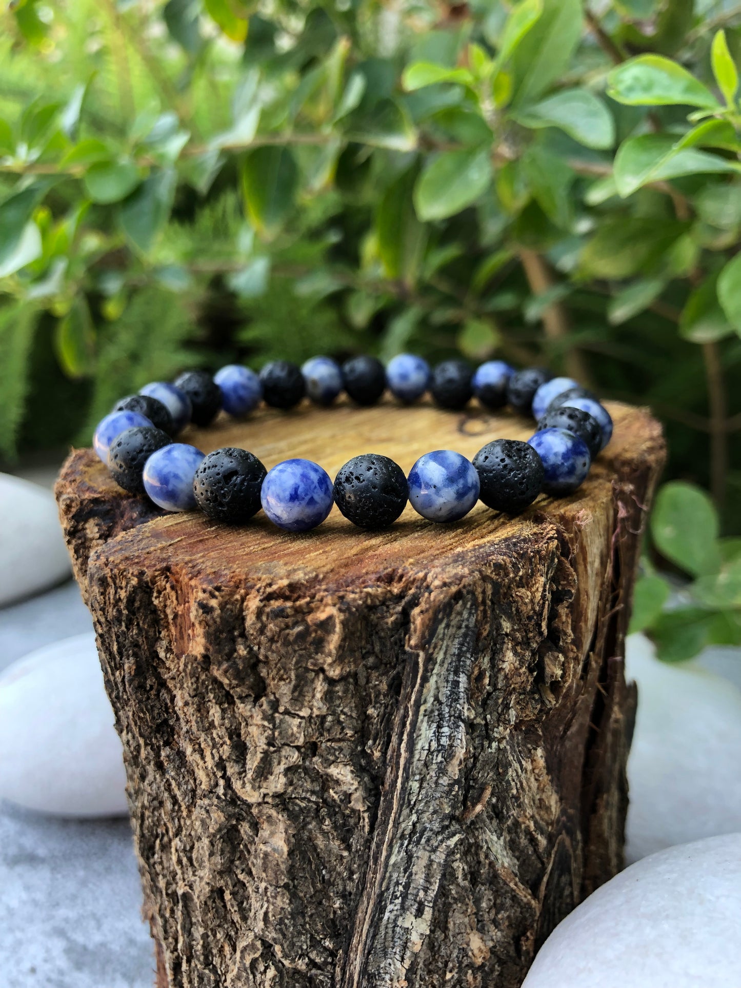 Lava and Sodalite Beaded Unisex Bracelet