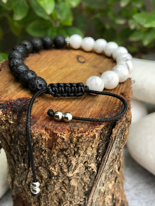 Beaded Natural Howlite and Lava Stones Unisex Bracelet