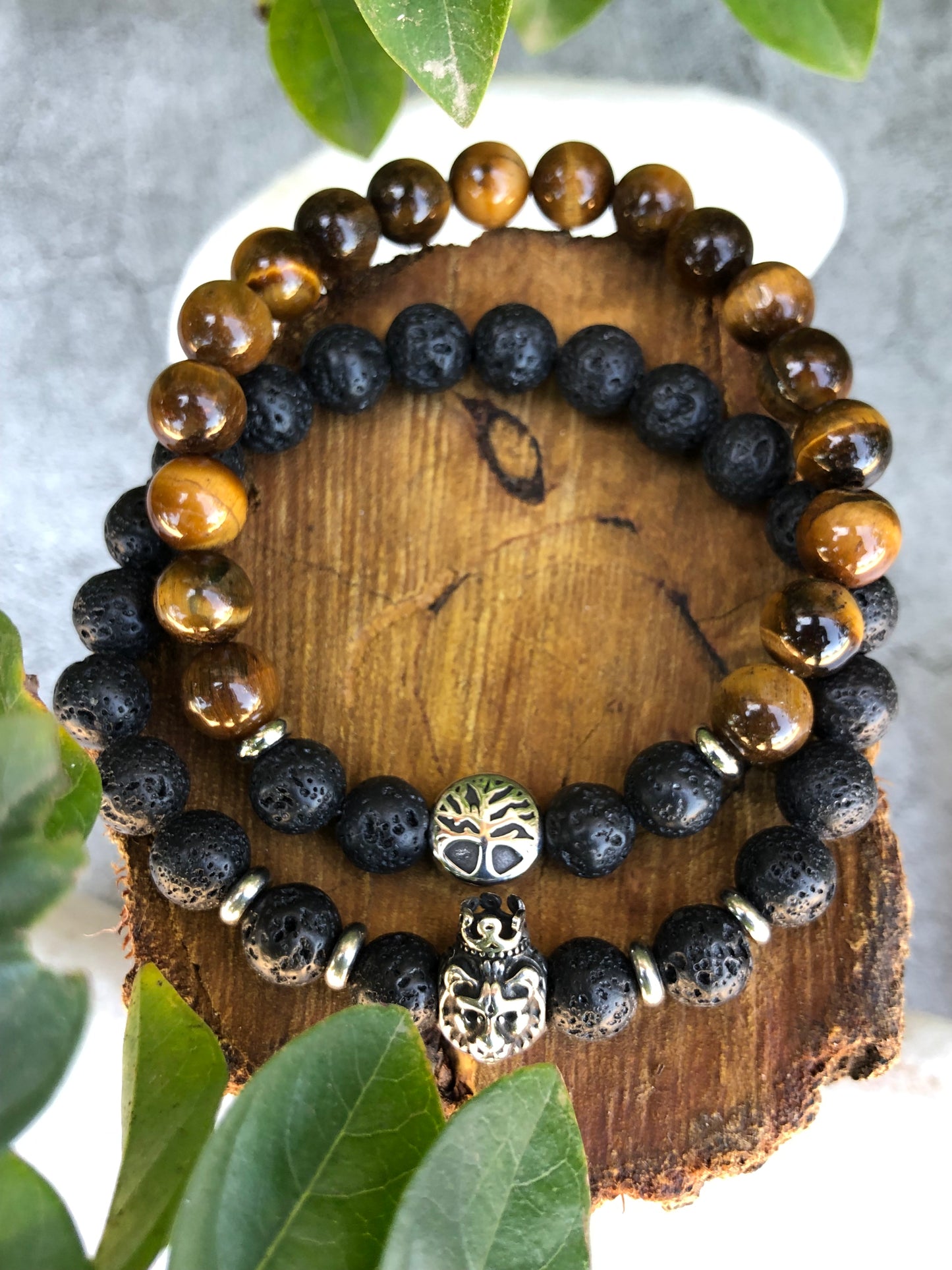 Lion King and Tree of Life Lava and Tiger Eye Bracelet Set