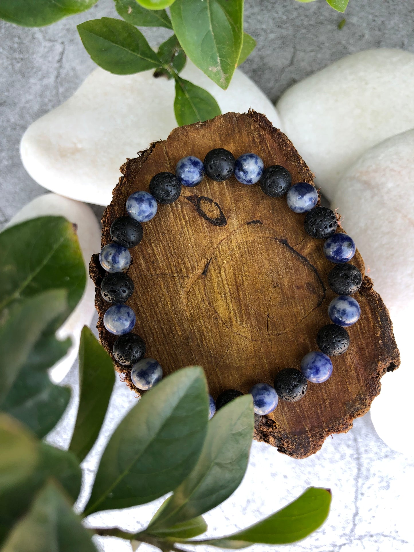 Lava and Sodalite Beaded Unisex Bracelet