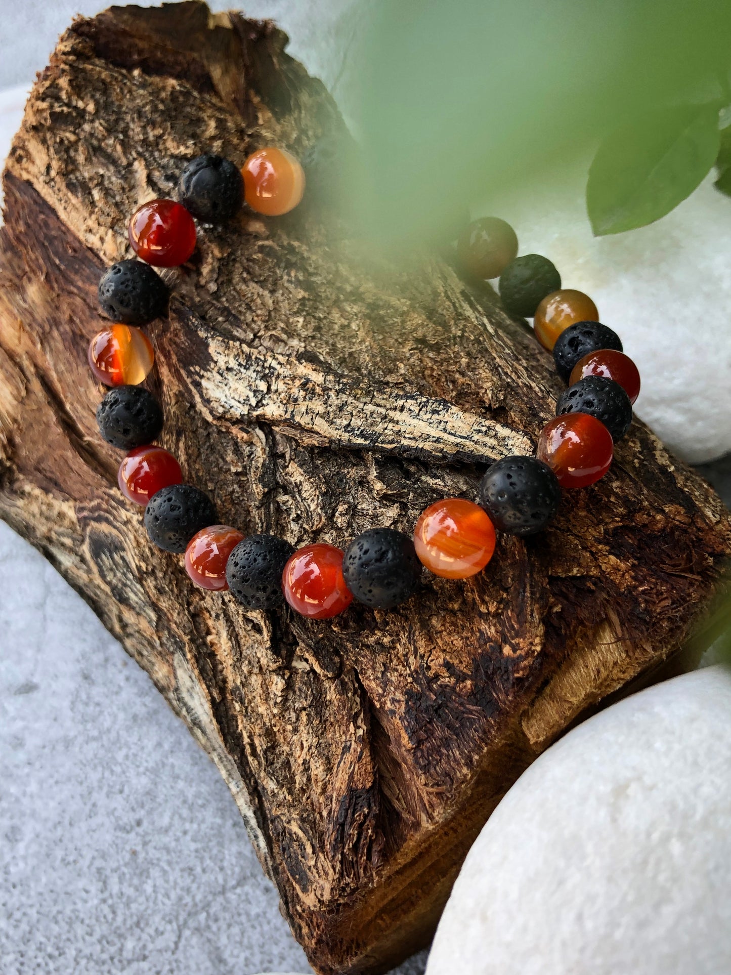 Lava Stone and Red Agate Bracelet