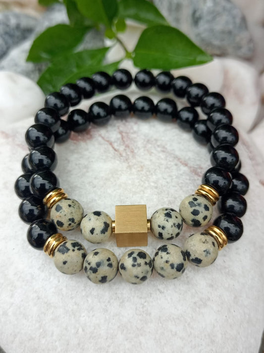 Dalmatian Jasper and Onyx bracelets Set