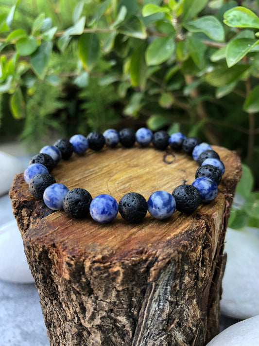 Lava and Sodalite Beaded Unisex Bracelet