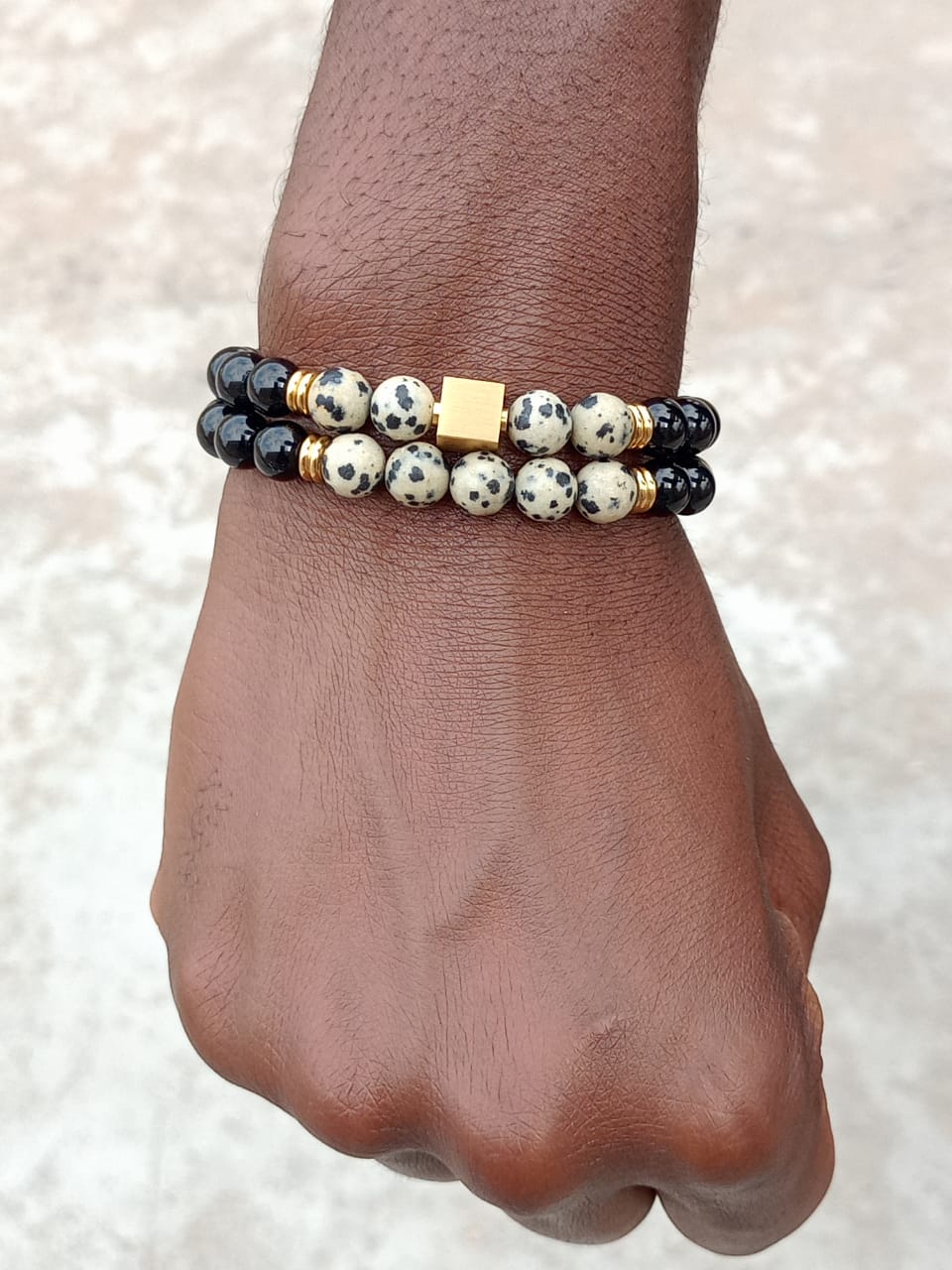 Dalmatian Jasper and Onyx bracelets Set