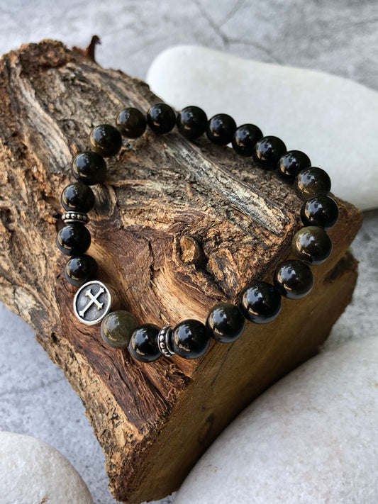 Stunning Black Gold Obsidian Bracelets Set