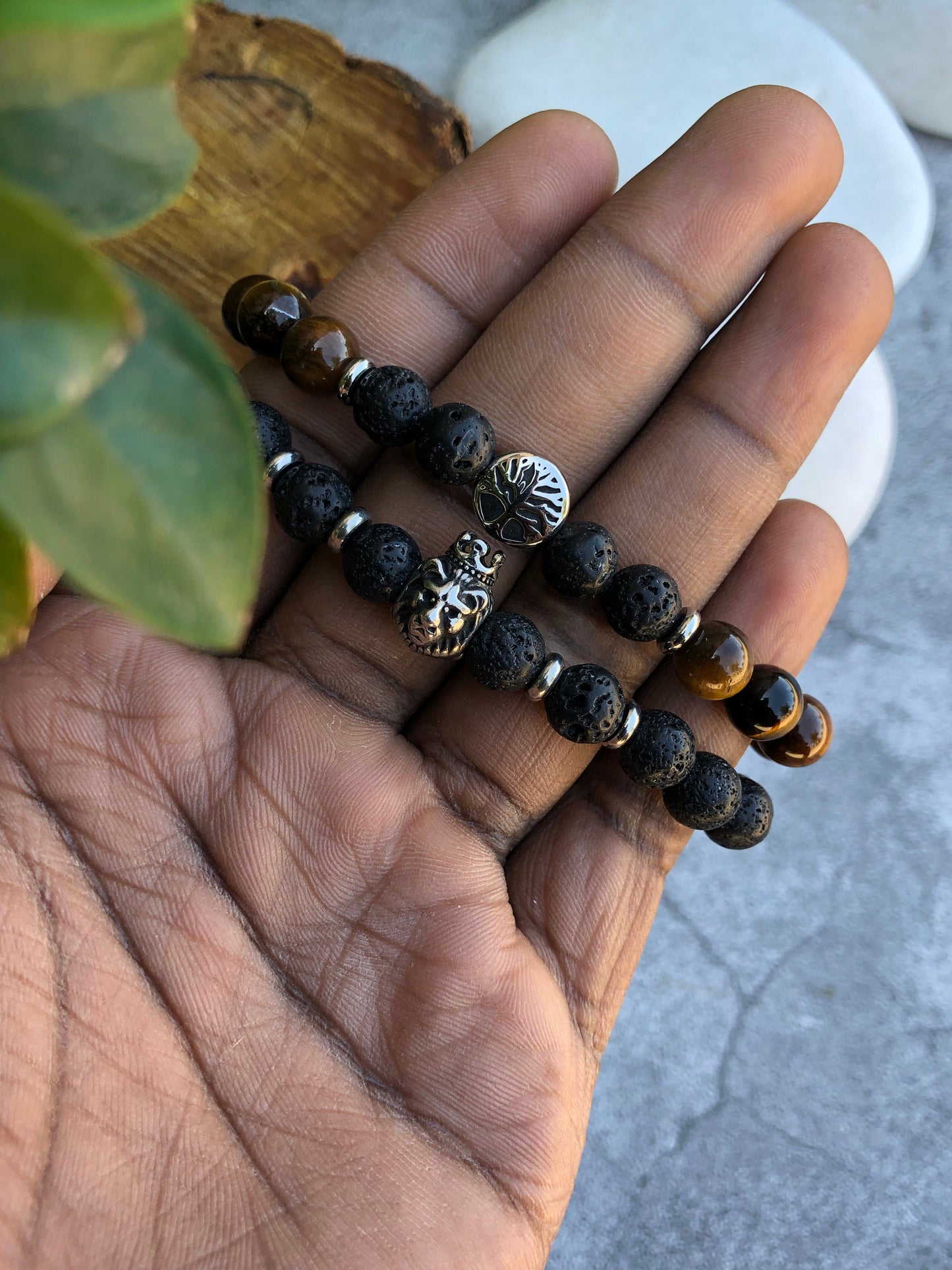 Lion King and Tree of Life Lava and Tiger Eye Bracelet Set