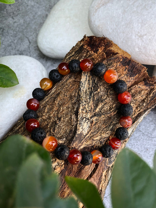 Lava Stone and Red Agate Bracelet