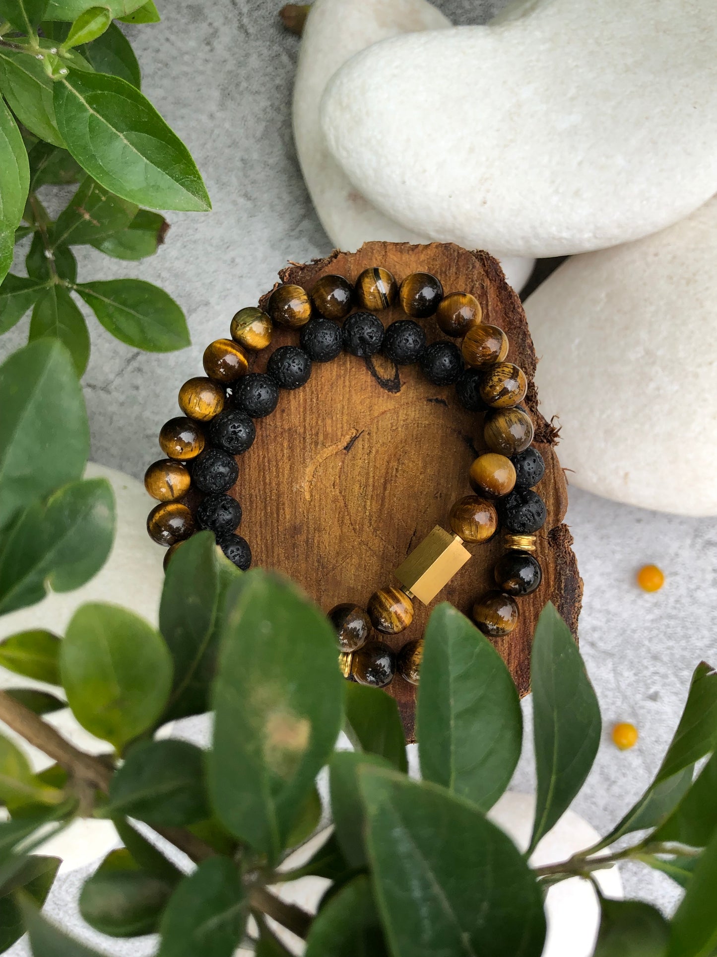 Stunning Set of Tiger's Eye and Lava Bracelets