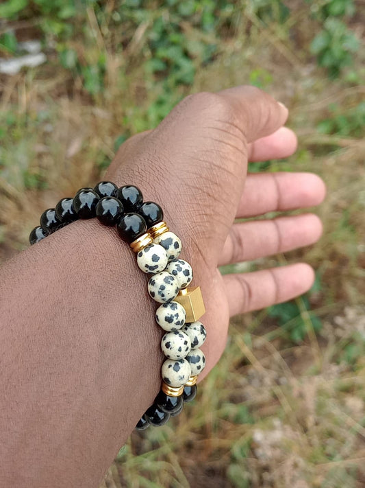 Dalmatian Jasper and Onyx bracelets Set