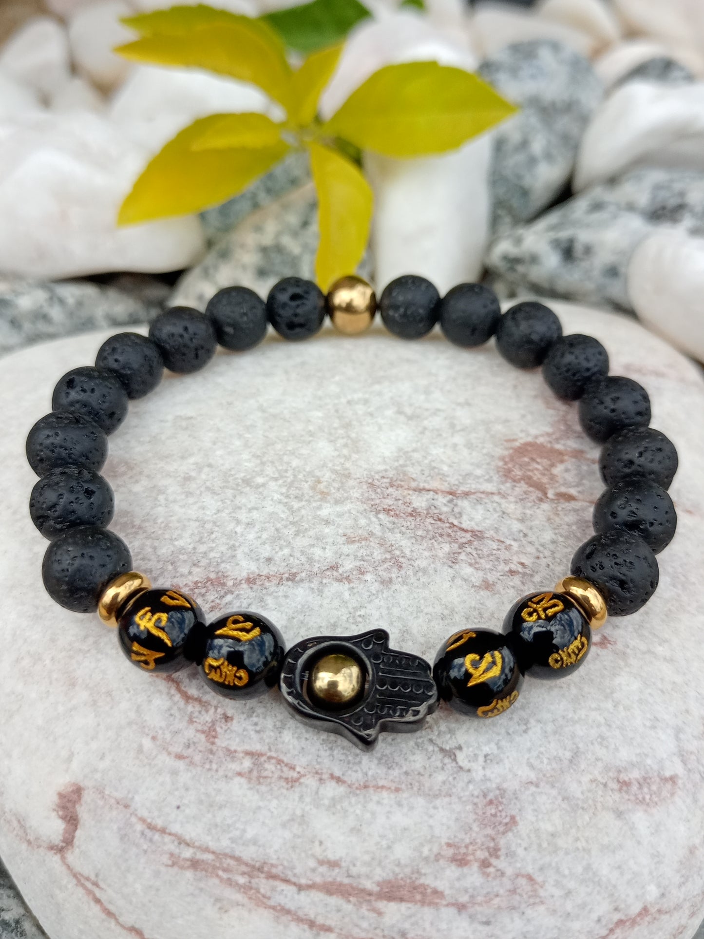 Natural Unisex Lava Stone Hamsa Bracelet🪬