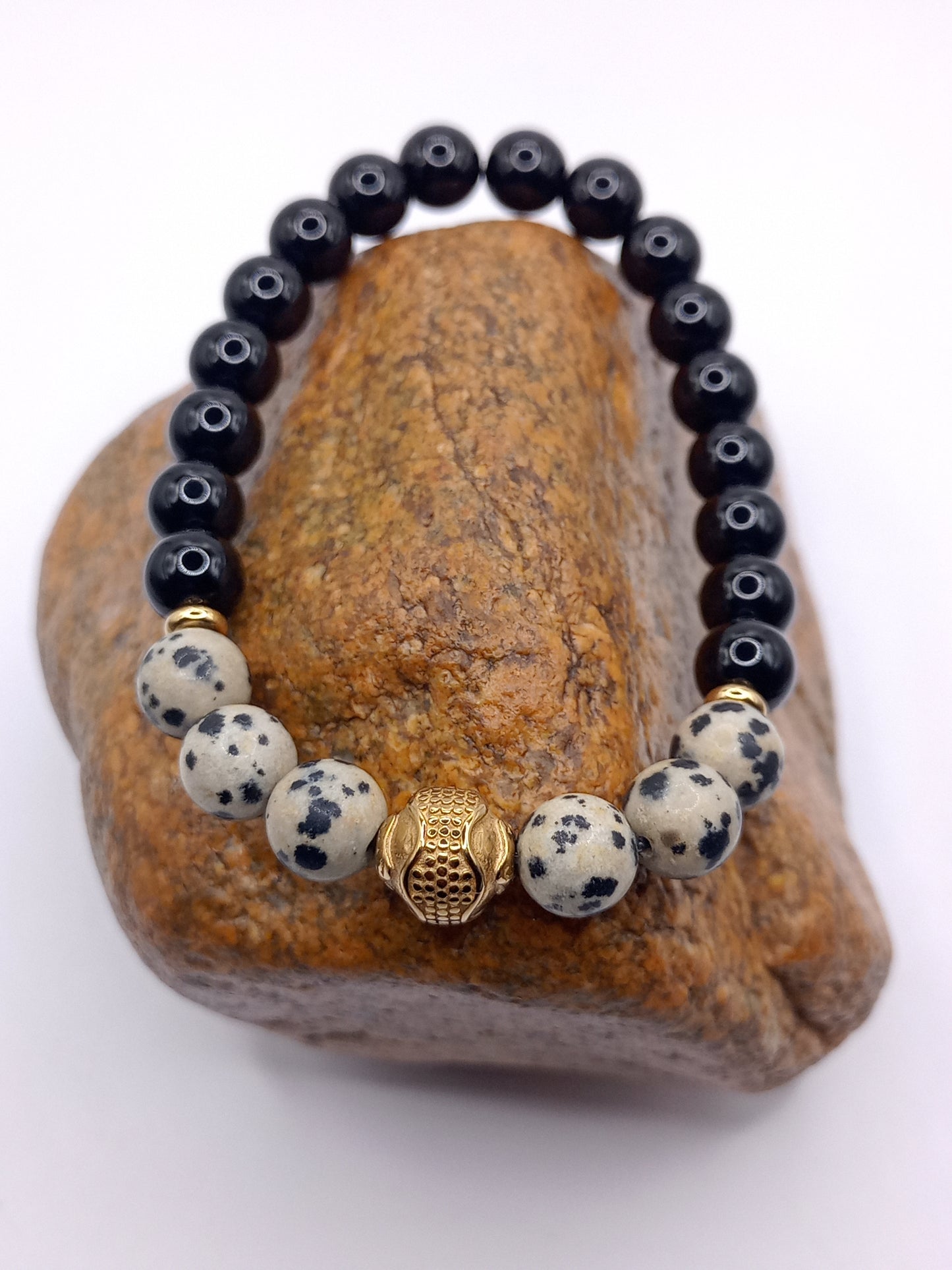 Beautiful Dalmatian Jasper and Black Onyx Bracelet