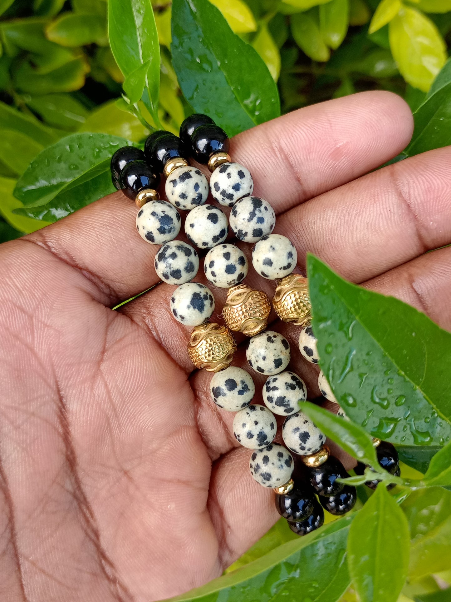 Beautiful Dalmatian Jasper and Black Onyx Bracelet