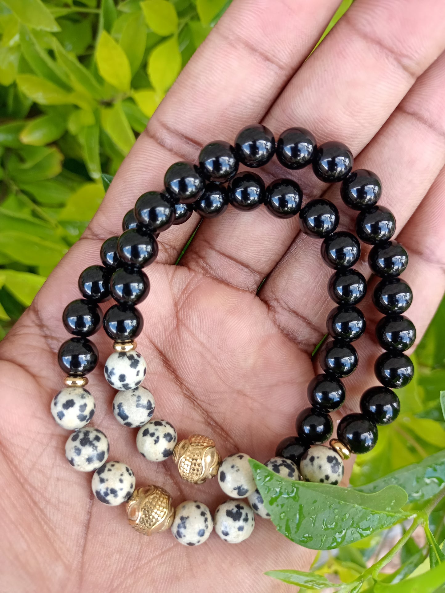 Beautiful Dalmatian Jasper and Black Onyx Bracelet